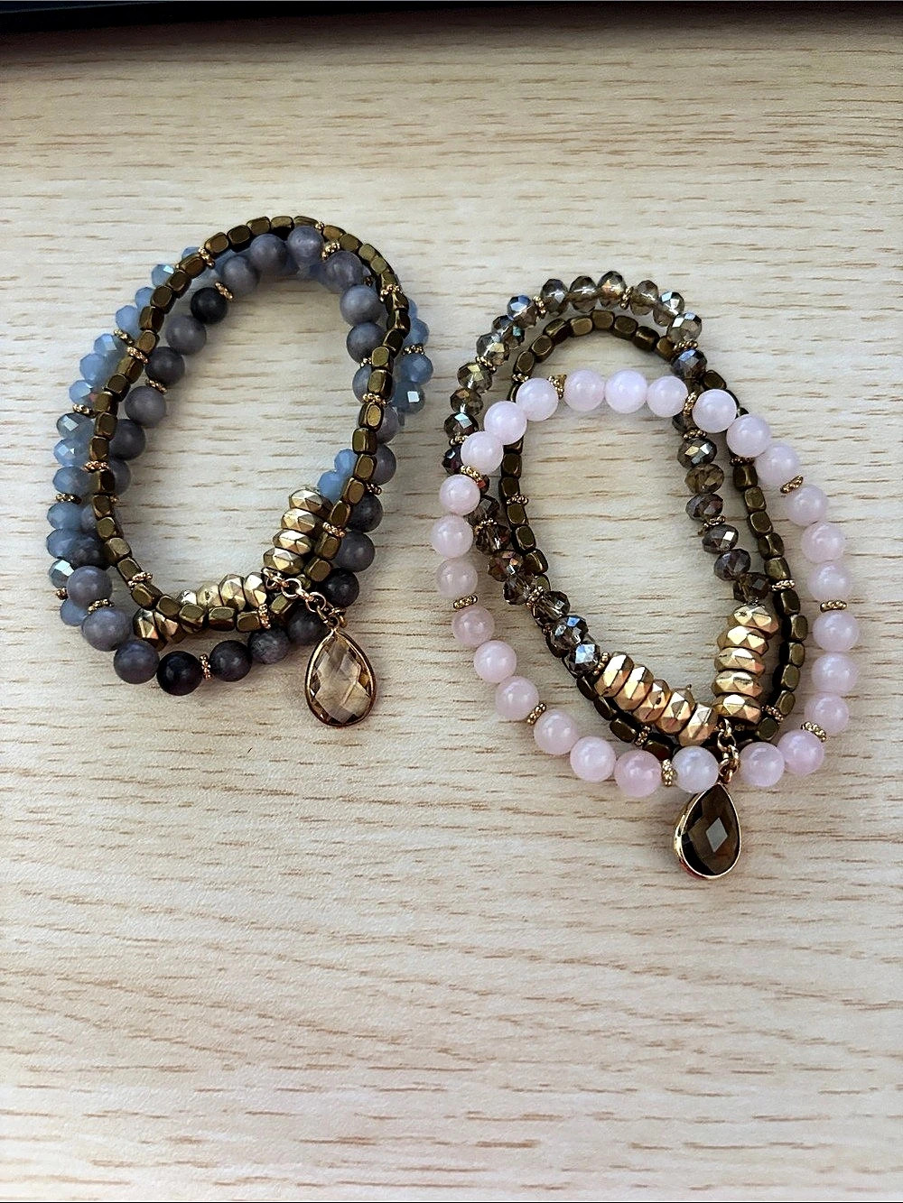 Beaded Bracelet Set in Pink & Blue